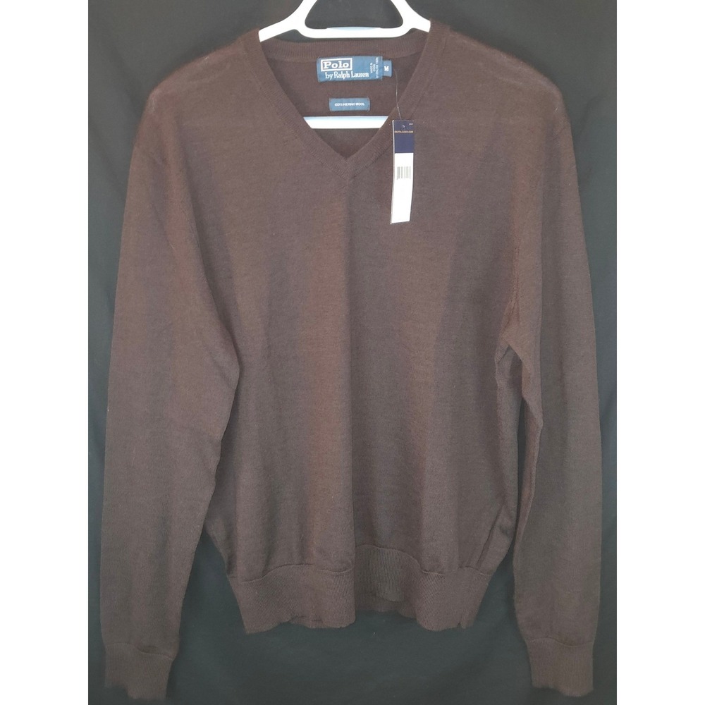 Polo Ralph Lauren Mens Merino Wool V Neck‎ Sweater Chocolate Classic M NWT